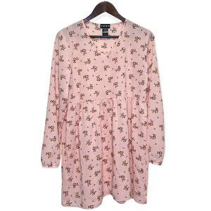 Ceny Women's Size S V-Neck Long Sleeve Elastic Cuff Casual Floral Dress Pink